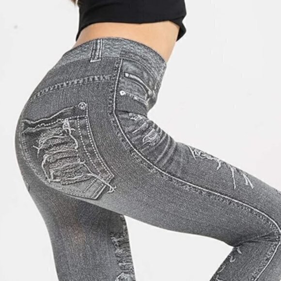 🛍️2 for $25 Sale🛍️ Faux Denim Jean Leggings‎ Slim Stretch FLEECE LINED XXS NEW - Picture 1 of 10